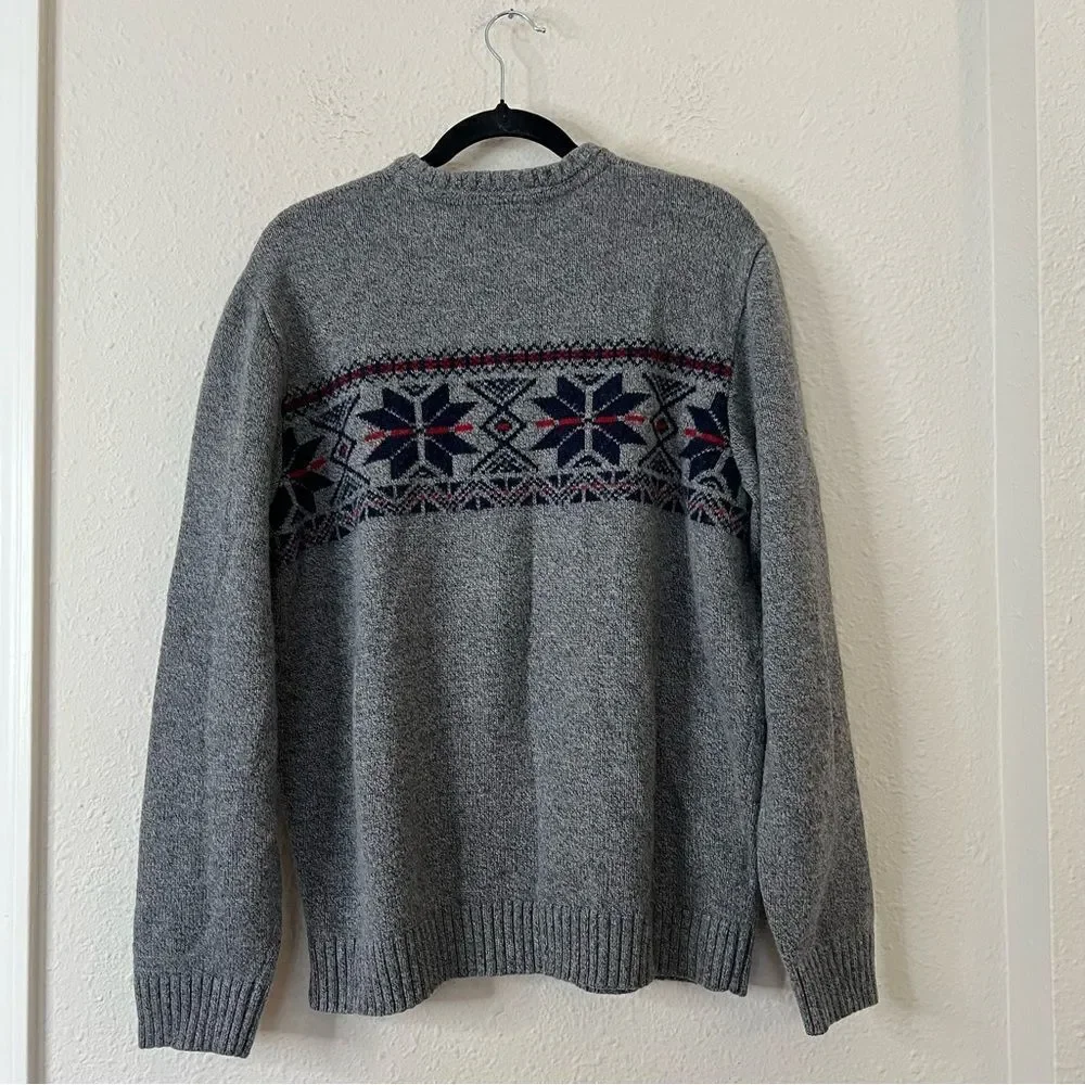 Eddie Bauer Fair Isle Wool Blend Crew Neck Sweater Size XL in Gray - Picture 5 of 8